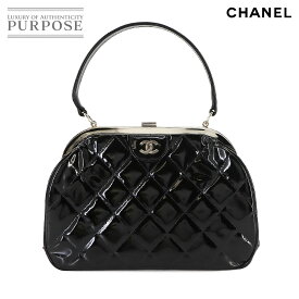 シャネル CHANEL マトラッセ がま口 ハンド バッグ パテントレザー ブラック シルバー 金具 ヴィンテージ Matelasse Bag 【中古】