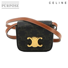 【未使用 展示品】 セリーヌ CELINE ミニ トリオンフ ショルダー バッグ PVC レザー タン ブラウン ブラック10I512DQB Mini Triomphe Shoulder Bag 【中古】