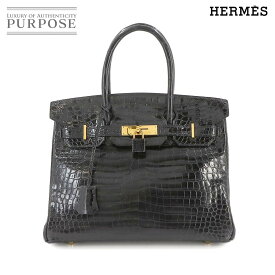 エルメス HERMES バーキン30 ハンド バッグ クロコダイル ポロサス ブラック □C刻印 ゴールド 金具 Birkin 30 【中古】