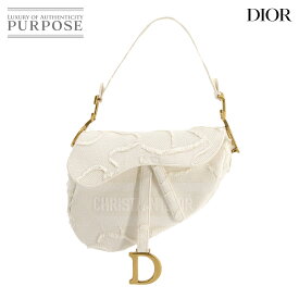 【未使用 展示品】 クリスチャン ディオール Christian Dior サドル ショルダー バッグ キャンバス ホワイト M0446CWAH Saddle Bag 【中古】