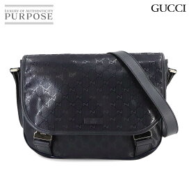 グッチ GUCCI GGインプリメ ショルダー バッグ PVC レザー ネイビー 201732 シルバー 金具 GG Imprime Shoulder Bag 【中古】