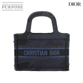 クリスチャン ディオール Christian Dior ブック トート ミニ バッグ キャンバス ネイビー ブラック Book Tote Mini 【中古】