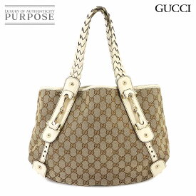 グッチ GUCCI GGキャンバス トート バッグ レザー ベージュ ブラウン ホワイト 162900 ゴールド 金具 Tote Bag 【中古】