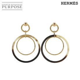 【未使用 展示品】 エルメス HERMES ピアス アミュレット デュオ バッファローホーン ブラウン ゴールド 金具 アクセサリー Earrings 【中古】