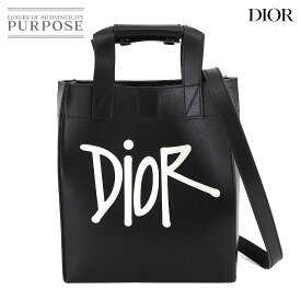 【新品同様】 クリスチャン ディオール Christian Dior ステューシー ショッパー 2way トート ショルダー バッグ レザー ブラック 1DOSH152YZI Shopper Bag 【中古】