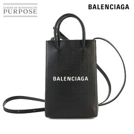 【新品同様】 バレンシアガ BALENCIAGA ショッピング フォン ホルダー ショルダー バッグ レザー ブラック 593826 Shopping Phone Holder 【中古】