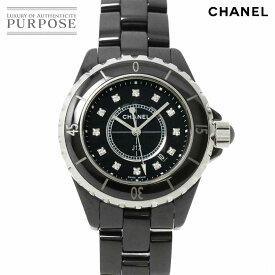 シャネル CHANEL J12 33mm H1625 レディース 腕時計 12P ダイヤ デイト ブラック セラミック クォーツ ウォッチ 【中古】