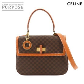 セリーヌ CELINE マカダム柄 2way ハンド ショルダー バッグ PVC レザー ブラウン ゴールド 金具 ヴィンテージ Macadam Hand Bag 【中古】