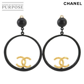 シャネル CHANEL スイング フープ ココマーク イヤリング ブラック ゴールド 93A アクセサリー ヴィンテージ Vintage Earrings 【中古】