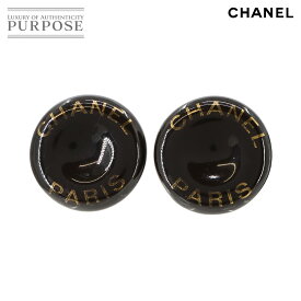 シャネル CHANEL ラウンド型 ロゴ イヤリング ブラック ゴールド 97P ヴィンテージ アクセサリー Vintage Earring 【中古】
