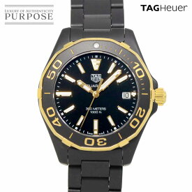 タグホイヤー TAG Heuer アクアレーサー WAY1321 ボーイズ 腕時計 デイト ブラック YG イエローゴールド クォーツ ウォッチ Aqua Racer 【中古】