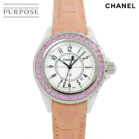 シャネル CHANEL J12 33mm H1336 レディース 腕時計 ピンクサファイヤ デイト ホワイト セラミック クォーツ ウォッチ 【中古】