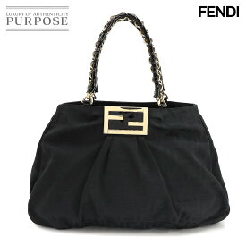 【美品】 フェンディ FENDI ズッカ柄 チェーン トート バッグ キャンバス エナメル ブラック 8BR616 ゴールド 金具 Zucca Bag 【中古】