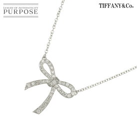 【新品同様】 ティファニー TIFFANY&CO. ボウ ダイヤ ネックレス 40cm Pt プラチナ リボン Diamond Necklace【中古】
