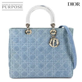 【美品】 クリスチャン ディオール Christian Dior レディディオール ラージ 2way ハンド ショルダー バッグ デニム ブルー CAJ44561 Lady Dior 【中古】