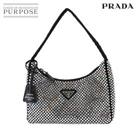 【新品同様】 プラダ PRADA Re-Edition 2000 ミニバッグ ハンド バッグ サテン クリスタル ラインストーン ブラック 1NE515 Hand Bag 【中古】