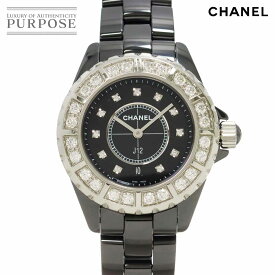 シャネル CHANEL J12 33mm H2427 ラージダイヤベゼル レディース 腕時計 11P ダイヤ デイト ブラック セラミック クォーツ ウォッチ 【中古】