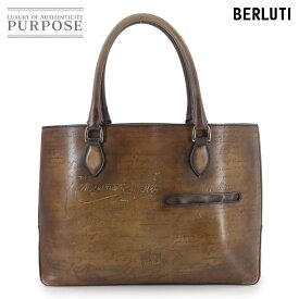 ベルルッティ Berluti カリグラフィ スクリット トゥジュール トート バッグ ヴェネチアレザー ブラウン シルバー 金具 Toujours Bag 【中古】