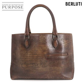 ベルルッティ Berluti カリグラフィ スクリット トゥジュール トート バッグ ヴェネチアレザー ブラウン シルバー 金具 Toujours Bag 【中古】