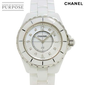 シャネル CHANEL J12 38mm H3214 メンズ 腕時計 8P ダイヤ ホワイトシェル ホワイト セラミック クォーツ ウォッチ 【中古】