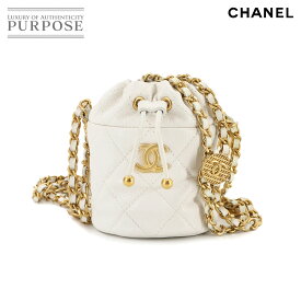 【未使用 展示品】 シャネル CHANEL マトラッセ 巾着 チェーン ショルダー バッグ キャビアスキン ホワイト ゴールド 金具 Matelasse Shoulder Bag 【中古】