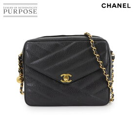 【新品同様】 シャネル CHANEL チェーン ショルダー バッグ キャビアスキン レザー ブラック ゴールド 金具 ヴィンテージ Chain Shoulder Bag 【中古】