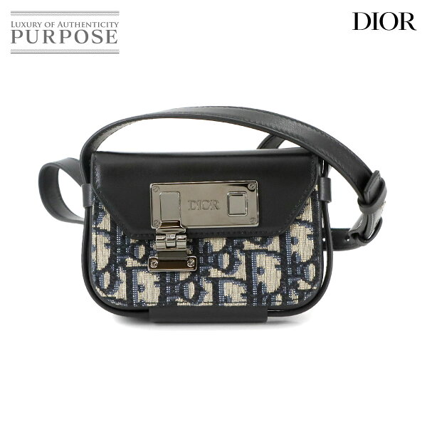 【未使用 展示品】 クリスチャン ディオール Christian Dior オブリーク ディオール ロック ショルダー バッグ キャンバス レザー ネイビー ブラック Dior Lock 【中古】