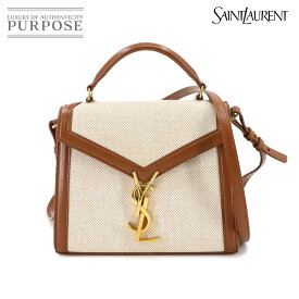 【新品同様】 サンローラン SAINT LAURENT カサンドラ トップハンドル ミニ 2way ハンド ショルダー バッグ キャンバス レザー ベージュ ブラウン 623930 Cassandra Bag 【中古】