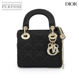 【新品同様】 クリスチャン ディオール Christian Dior カナージュ レディディオール ミニ 2way ハンド ショルダー バッグ ラインストーン サテン ベロア ブラック Lady Dior Mini 【中古】