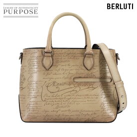 【新品同様】 ベルルッティ Berluti カリグラフィ トゥジュール XS 2way トート ショルダー バッグ スクリットレザー ベージュ Toujours Bag 【中古】