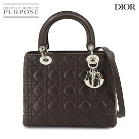 【新品同様】 クリスチャン ディオール Chiristian Dior カナージュ レディディオール ミディアム 2way ハンド ショルダー バッグ レザー ブラウン CAL44551 Lady dior 【中古】