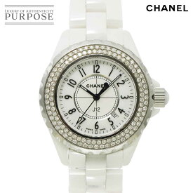 シャネル CHANEL J12 33mm H0967 レディース 腕時計 ダイヤベゼル デイト ホワイト セラミック クォーツ ウォッチ 【中古】