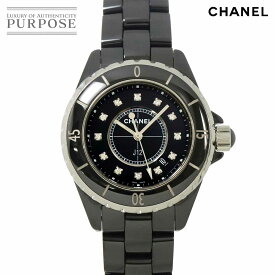 シャネル CHANEL J12 33mm H1625 レディース 腕時計 12P ダイヤ デイト ブラック セラミック クォーツ ウォッチ 【中古】