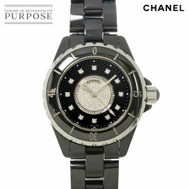 シャネル CHANEL J12 33mm H2122 レディース 腕時計 12P ダイヤ デイト ブラック セラミック センターダイヤ クォーツ ウォッチ 【中古】