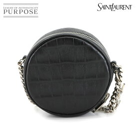 【新品同様】 サンローラン SAINT LAURENT ラウンド チェーン ショルダー バッグ 型押し レザー ブラック 357400 Round Chain Shoulder Bag 【中古】
