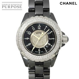 シャネル CHANEL J12 33mm H1708 ダイヤベゼル レディース 腕時計 ブラック セラミック ダイヤ デイト クォーツ ウォッチ 【中古】