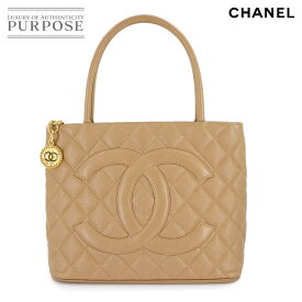 シャネル CHANEL 復刻トート バッグ キャビアスキン ベージュ A01804 ゴールド 金具 ヴィンテージ Medallion Tote Bag 【中古】