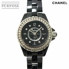 シャネル CHANEL J12 29mm H2571 ダイヤベゼル レディース 腕時計 ブラック セラミック 8Pダイヤ クォーツ ウォッチ 【中古】