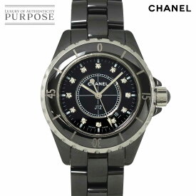 シャネル CHANEL J12 33mm H1625 レディース 腕時計 12P ダイヤ デイト ブラック セラミック クォーツ ウォッチ 【中古】