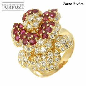 【新品同様】 ポンテヴェキオ Ponte Vecchio 13号 リング ダイヤ 1.83ct ルビー 1.50ct K18 YG イエローゴールド 750 指輪 Ring【中古】