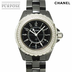 シャネル CHANEL J12 33mm H0949 純正ダイヤベゼル レディース 腕時計 ブラック セラミック デイト クォーツ ウォッチ 【中古】