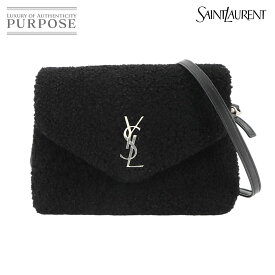 【新品同様】 サンローラン SAINT LAURENT ショルダー バッグ シアリング レザー ブラック 531648 シルバー 金具 Shoulder Bag 【中古】