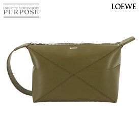 【未使用 展示品】 ロエベ LOEWE パズル フォルド ウォッシュ ハンド クラッチ バッグ レザー オリーブ シルバー 金具 C510WBPX01 Puzzle Fold Wash 【中古】
