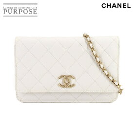 【未使用 展示品】 シャネル CHANEL マトラッセ チェーン ウォレット 長財布 キャビアスキン ホワイト ゴールド 金具 Chain Wallet 【中古】