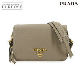【新品同様】 プラダ PRADA ショルダー バッグ レザー グレー 1BD163 ゴールド 金具 Shoulder Bag 【中古】