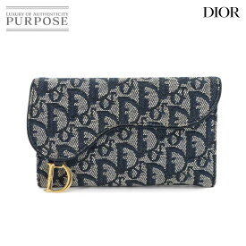 【新品同様】 クリスチャン ディオール Christian Dior トロッター サドル 三つ折り 長財布 キャンバス レザー ネイビー SLO43032 Saddle Wallet 【中古】