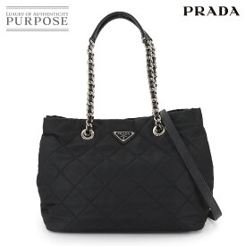【新品同様】 プラダ PRADA 2way トート ショルダー バッグ ナイロン サフィアーノレザー ネロ 1BG740 シルバー 金具 Tote Shoulder Bag 【中古】