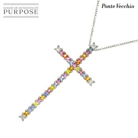 【新品同様】 ポンテヴェキオ Ponte Vecchio サファイヤ 2.17ct ダイヤ 0.27ct ネックレス 40cm K18 WG 750 クロス Necklace【中古】