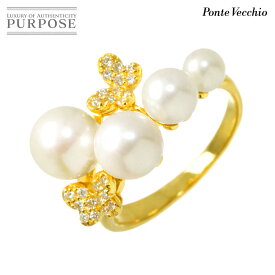 【新品同様】 ポンテヴェキオ Ponte Vecchio 12号 リング アコヤ真珠 7.2-4.3mm ダイヤ 0.14ct K18 YG イエローゴールド 750 指輪 Ring【中古】