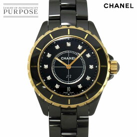 シャネル CHANEL J12 38mm H2544 メンズ 腕時計 11P ダイヤモンド デイト ブラック セラミック K18PG ピンクゴールド クォーツ ウォッチ 【中古】
